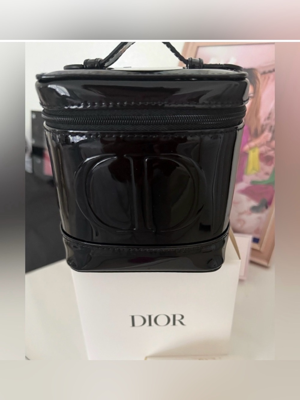 Dior Black Patent Leather Cosmetic Case with CD Embossed Logo